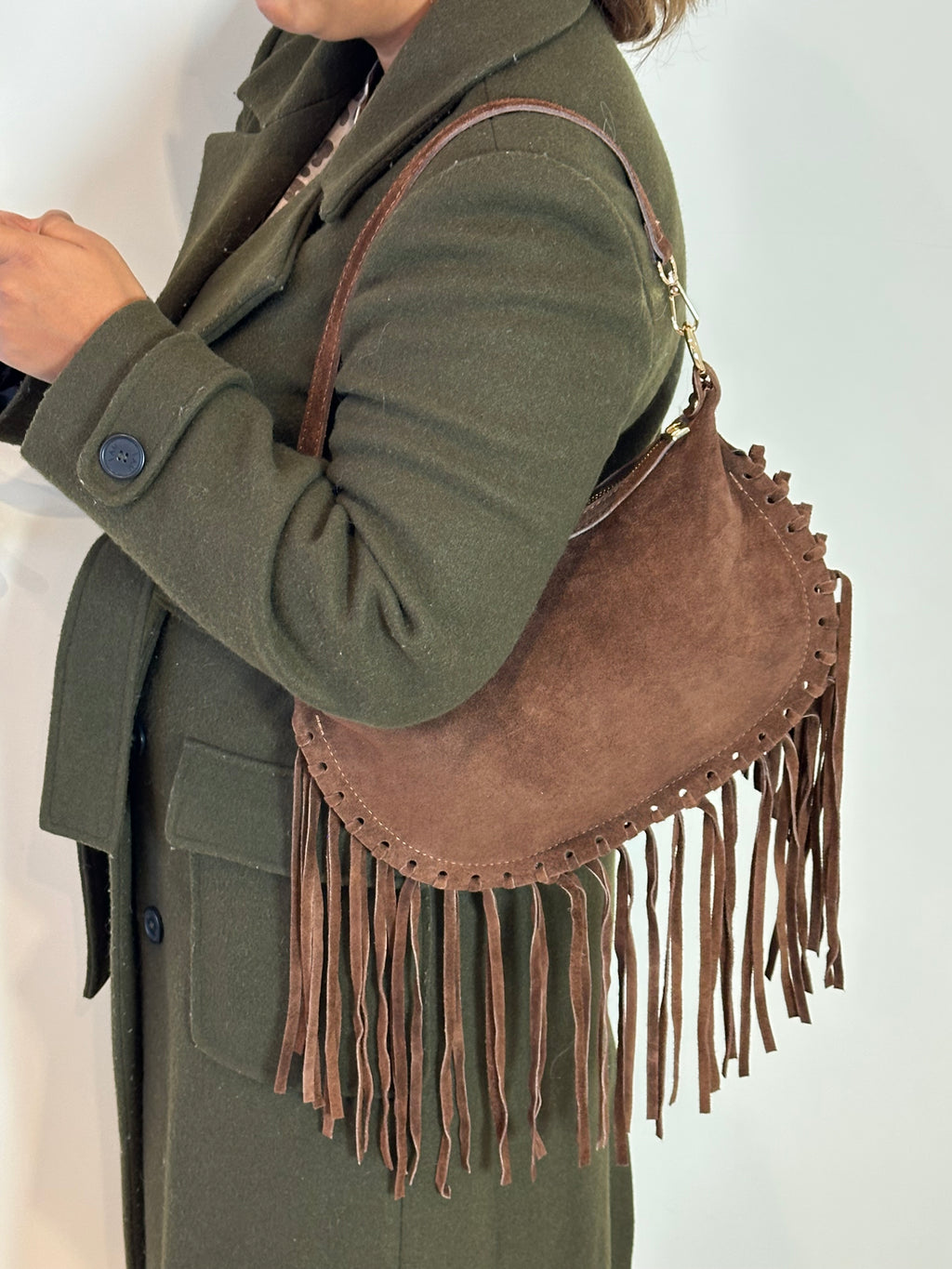 Borsa Flavia con frange in camoscio