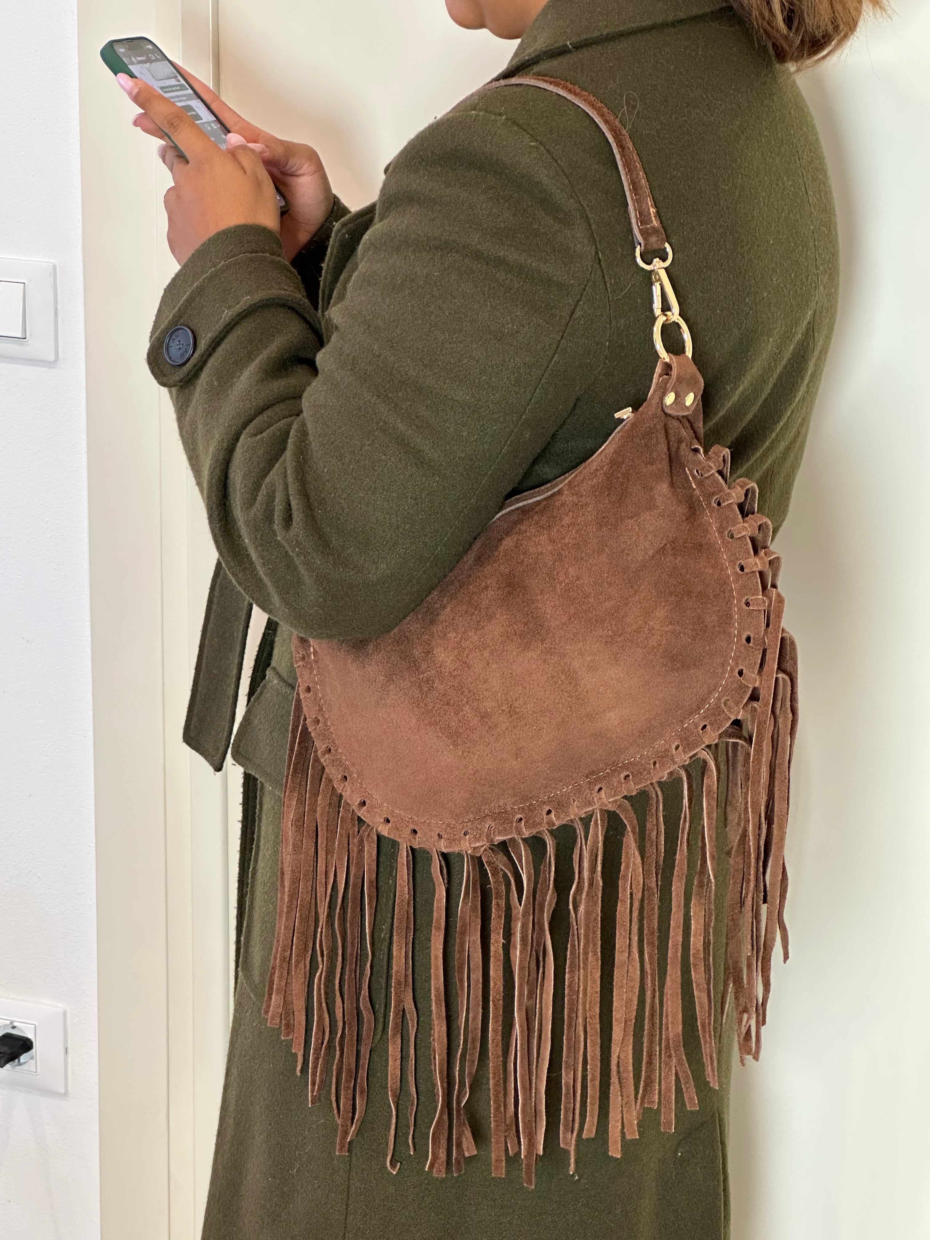 Borsa Flavia con frange in camoscio