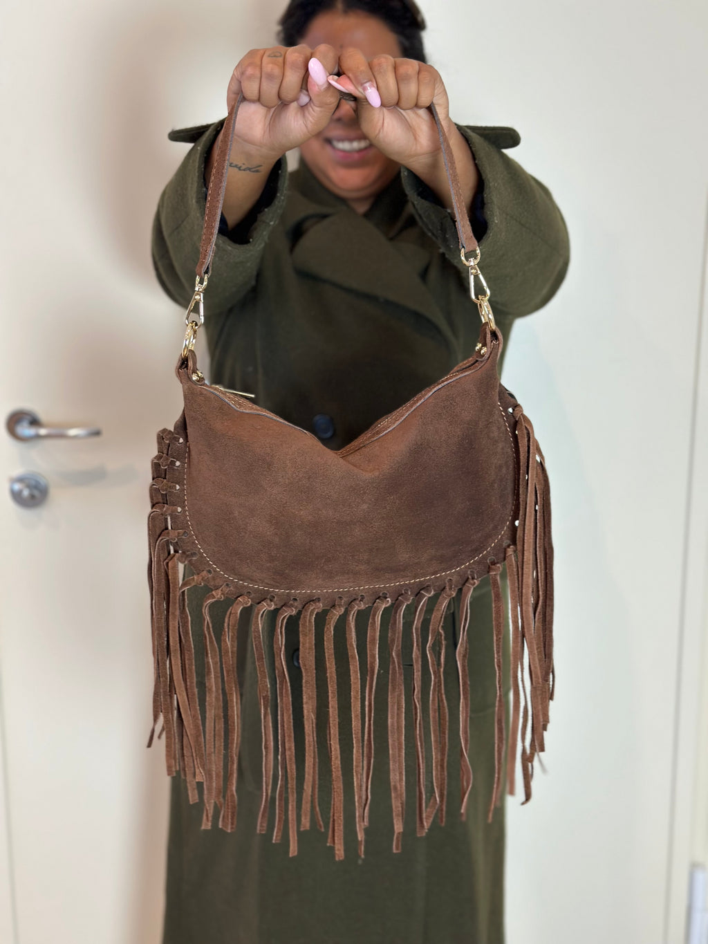 Borsa Flavia con frange in camoscio