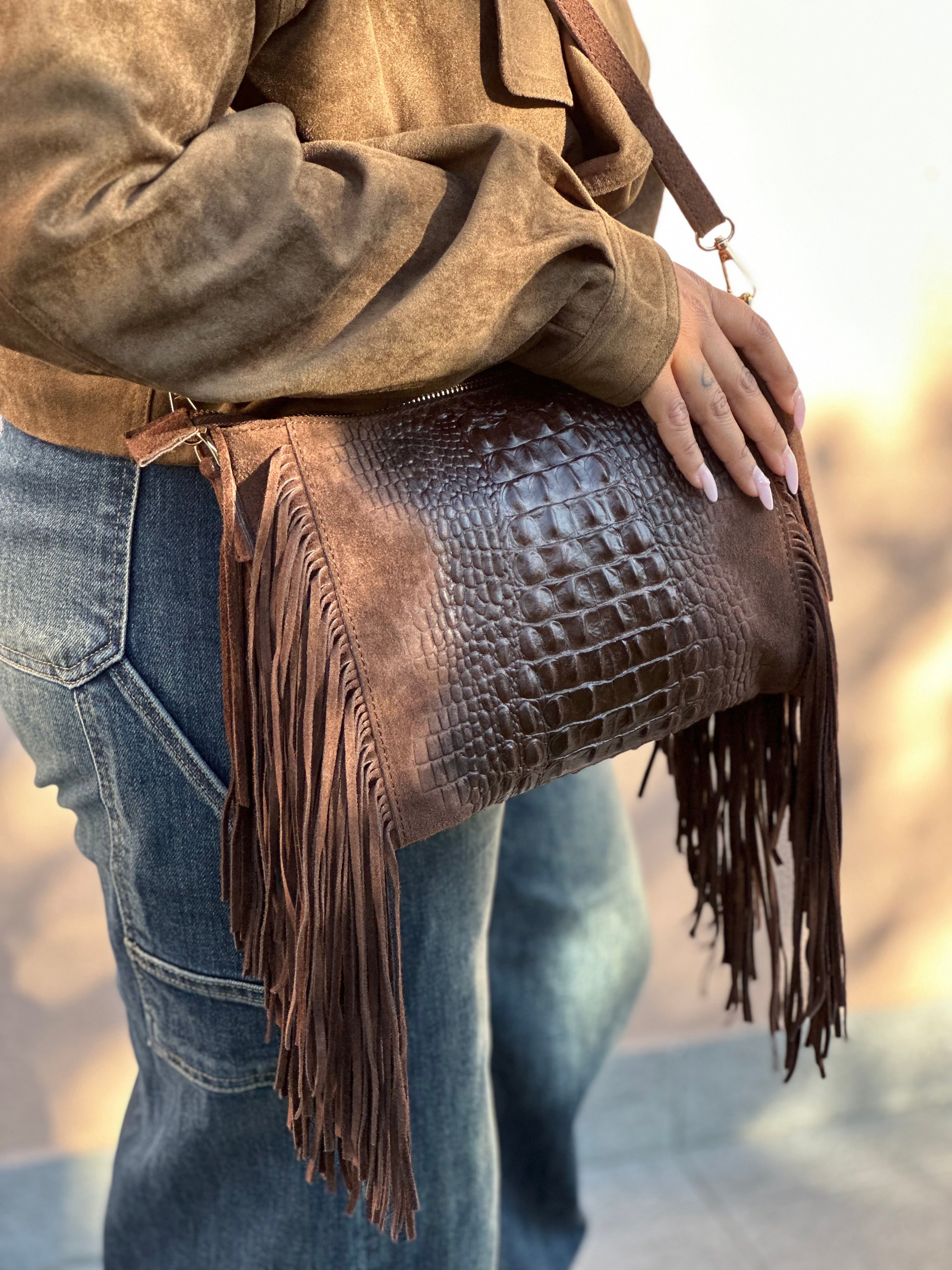 Borsa Karol con frange in camoscio