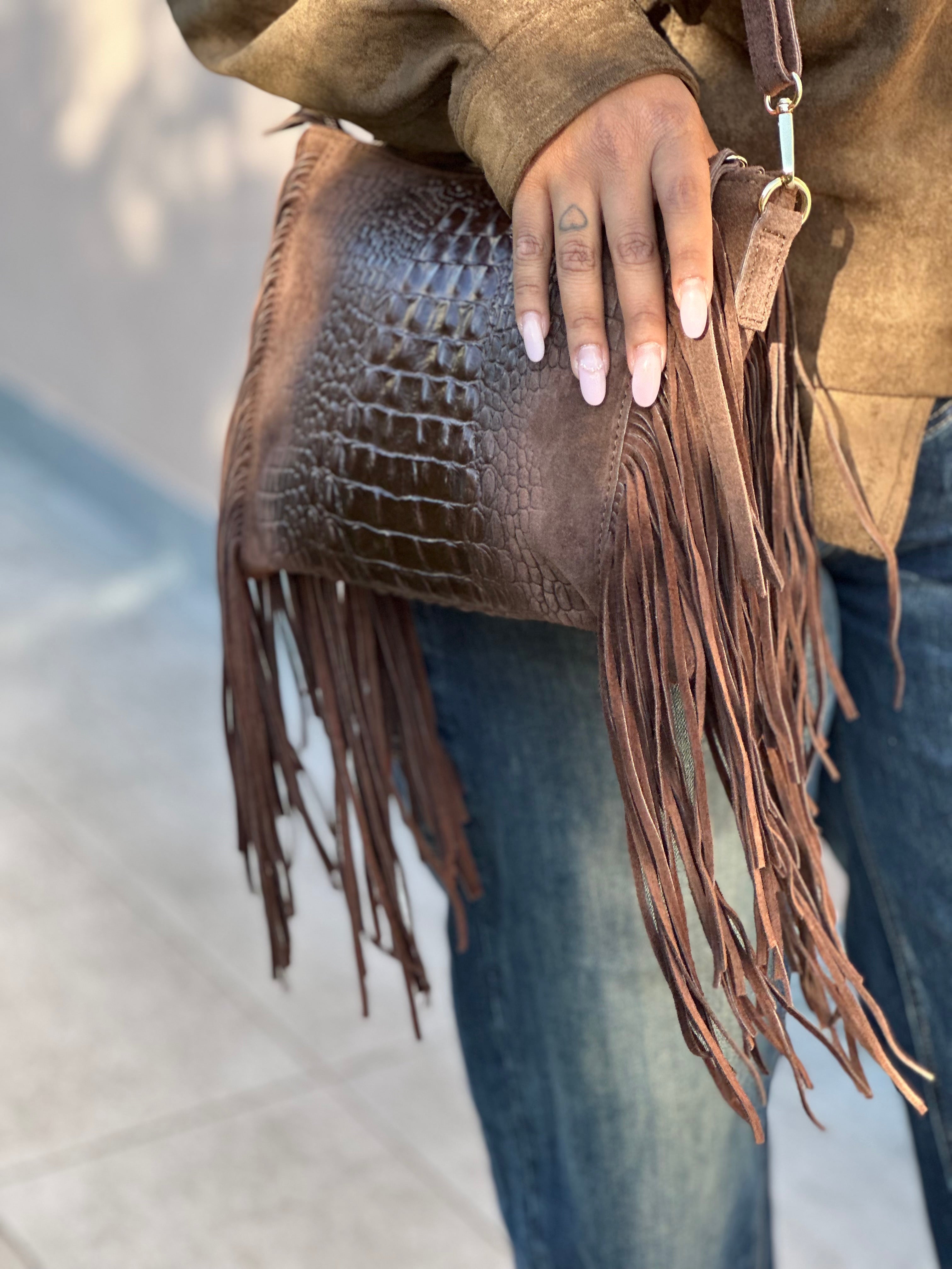 Borsa Karol con frange in camoscio