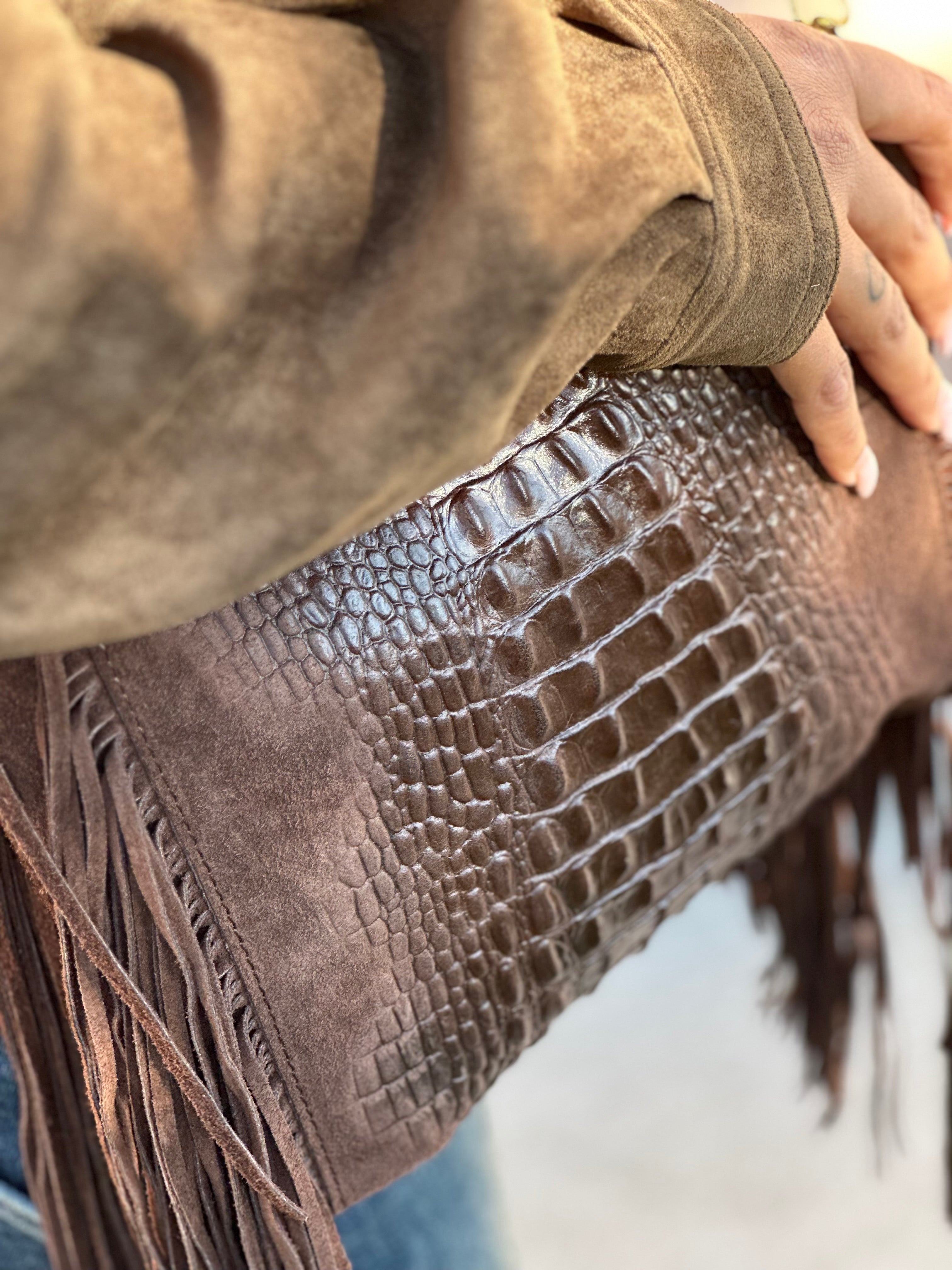 Borsa Karol con frange in camoscio