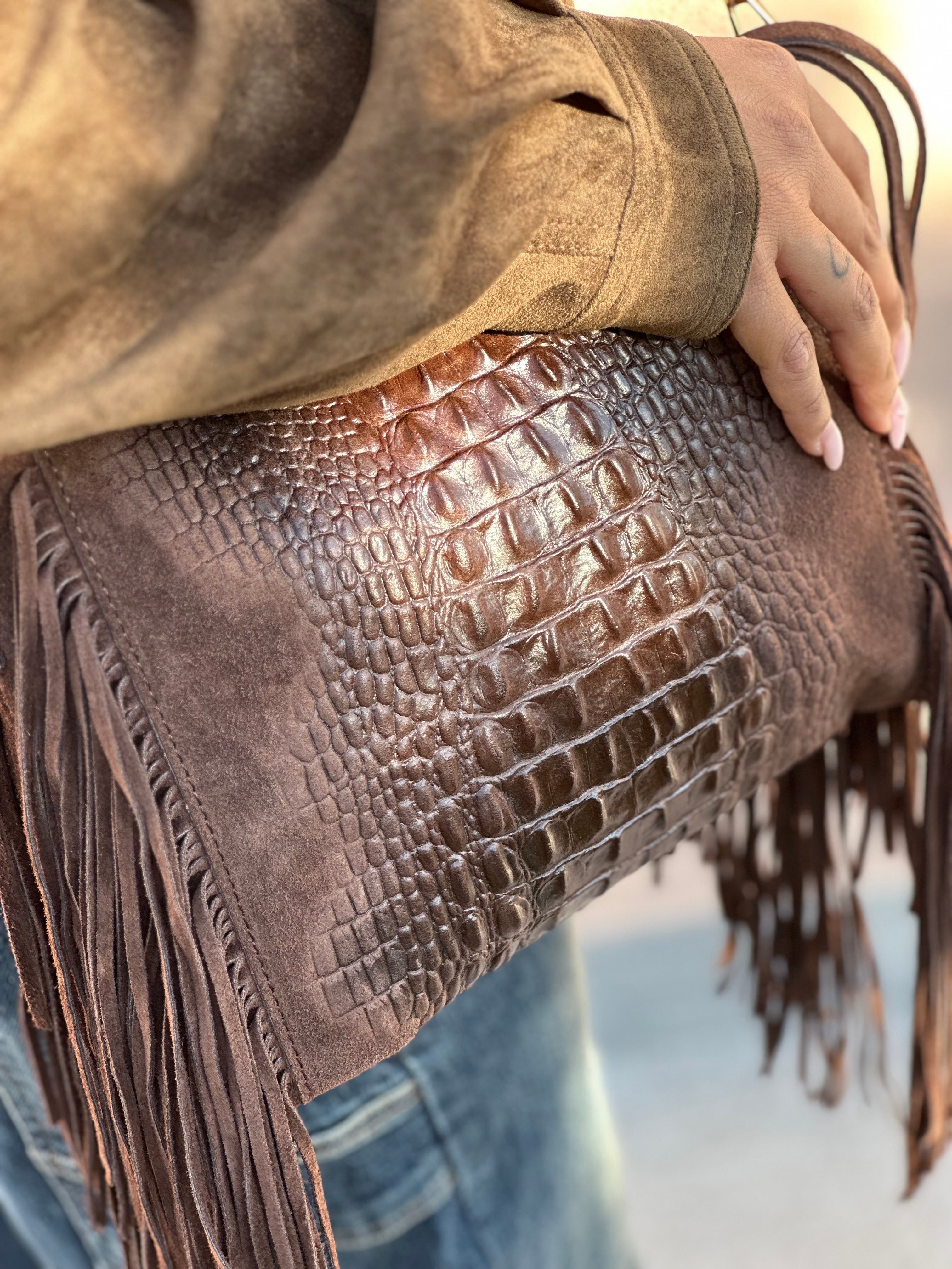 Borsa Karol con frange in camoscio