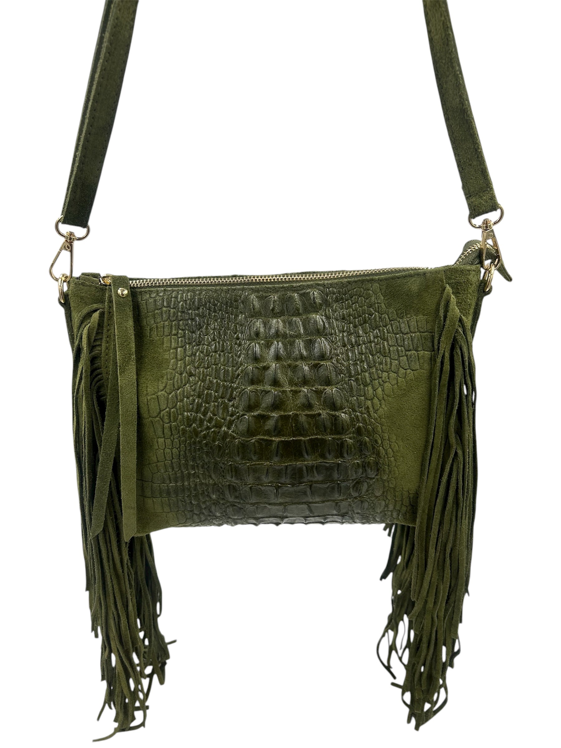 Borsa Karol con frange in camoscio