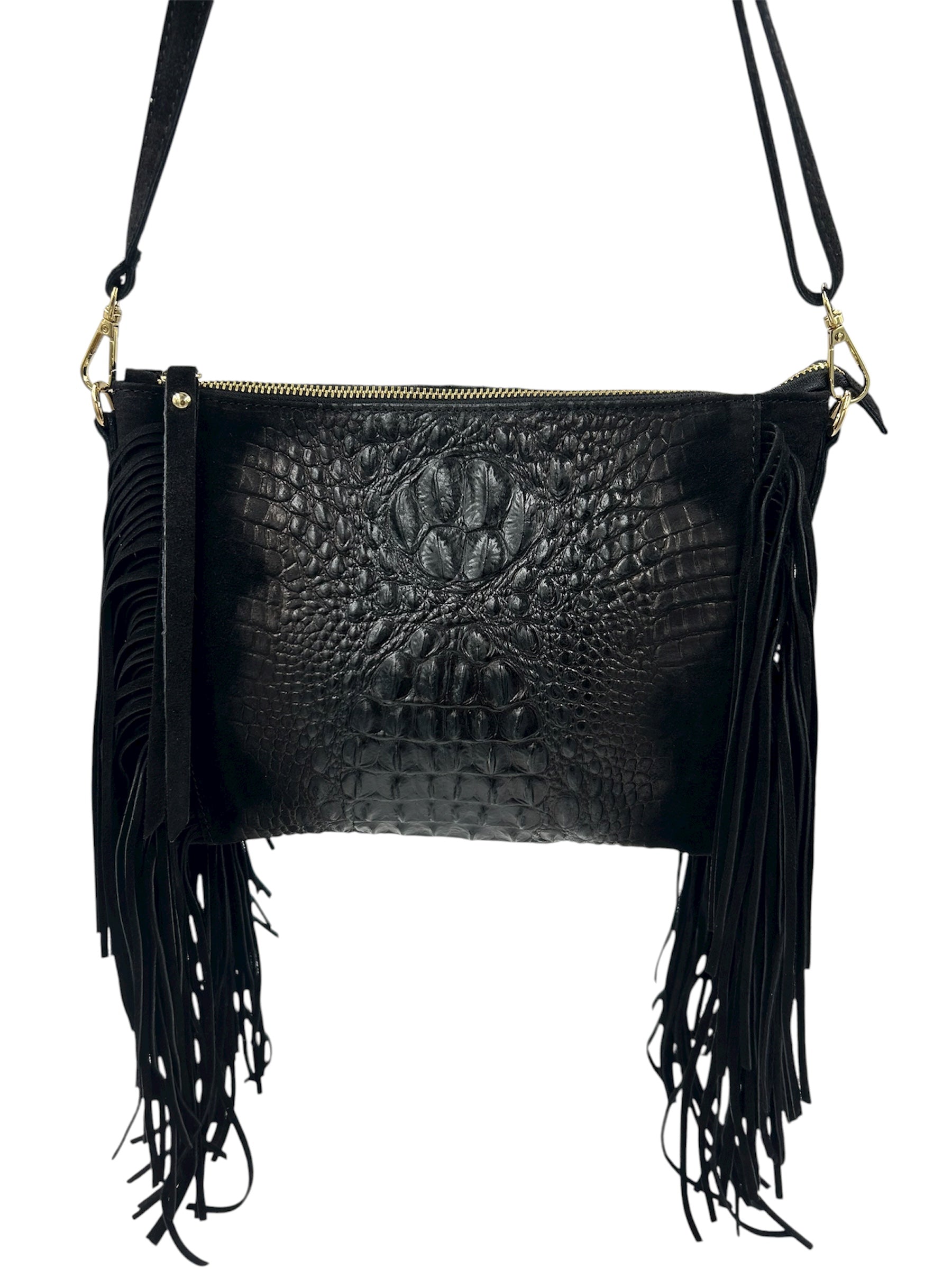 Borsa Karol con frange in camoscio