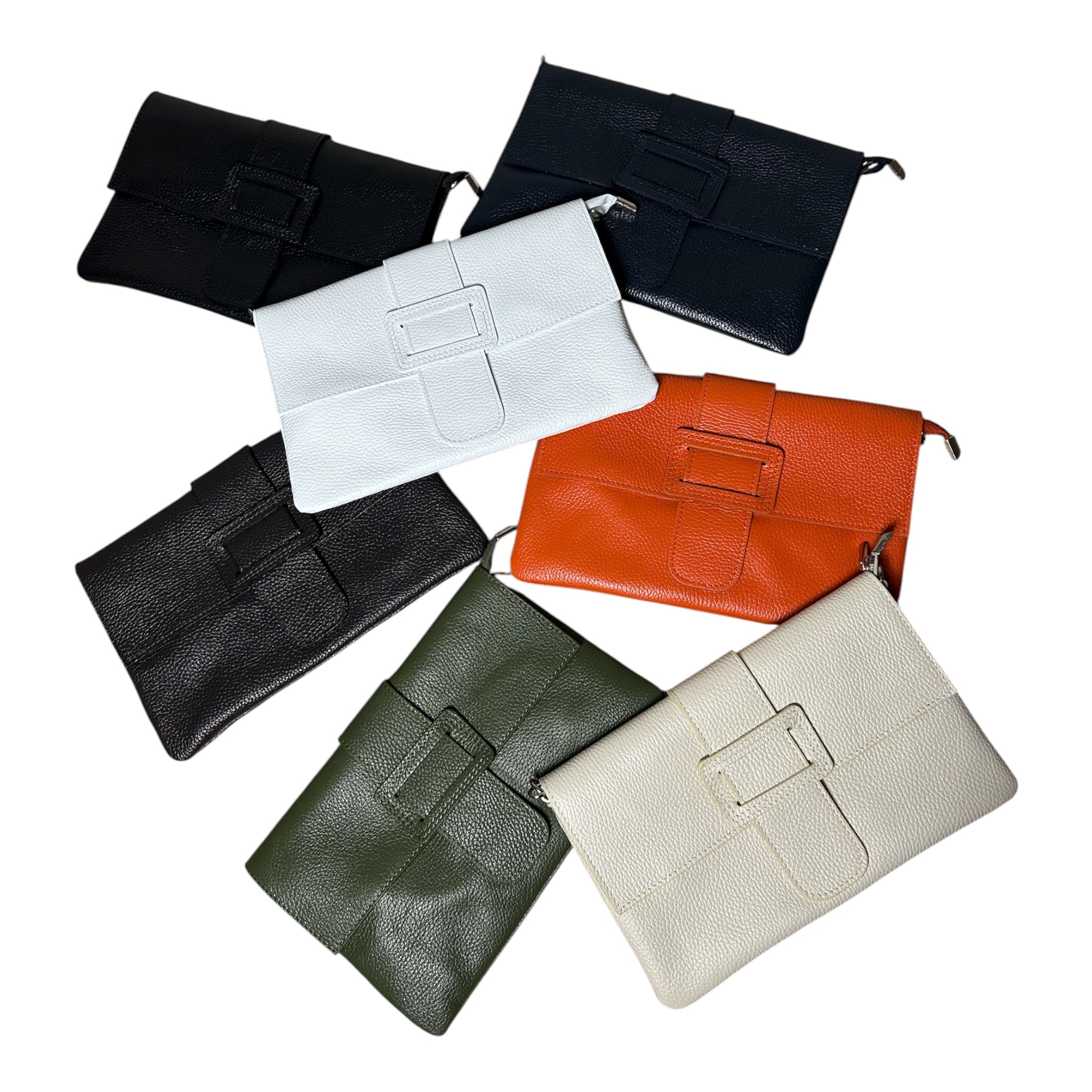 LIDIA - Bustina con patta in pelle martellata e tracolla